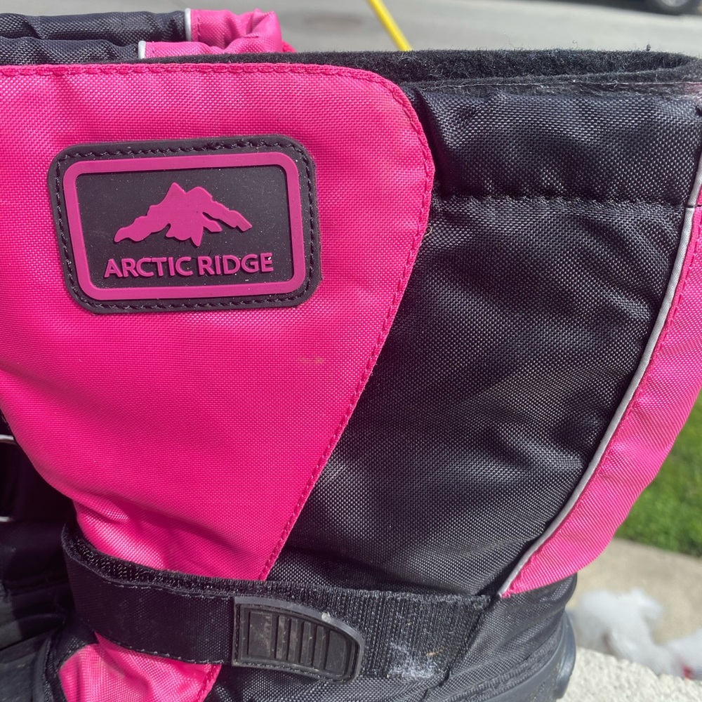 - Kids Pink and Black Snow Rain Rubber Bottom Boots with Adjustable Strap - Picture 5 of 12